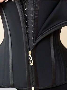 Black Waist Trainer Corset with Gold Zipper